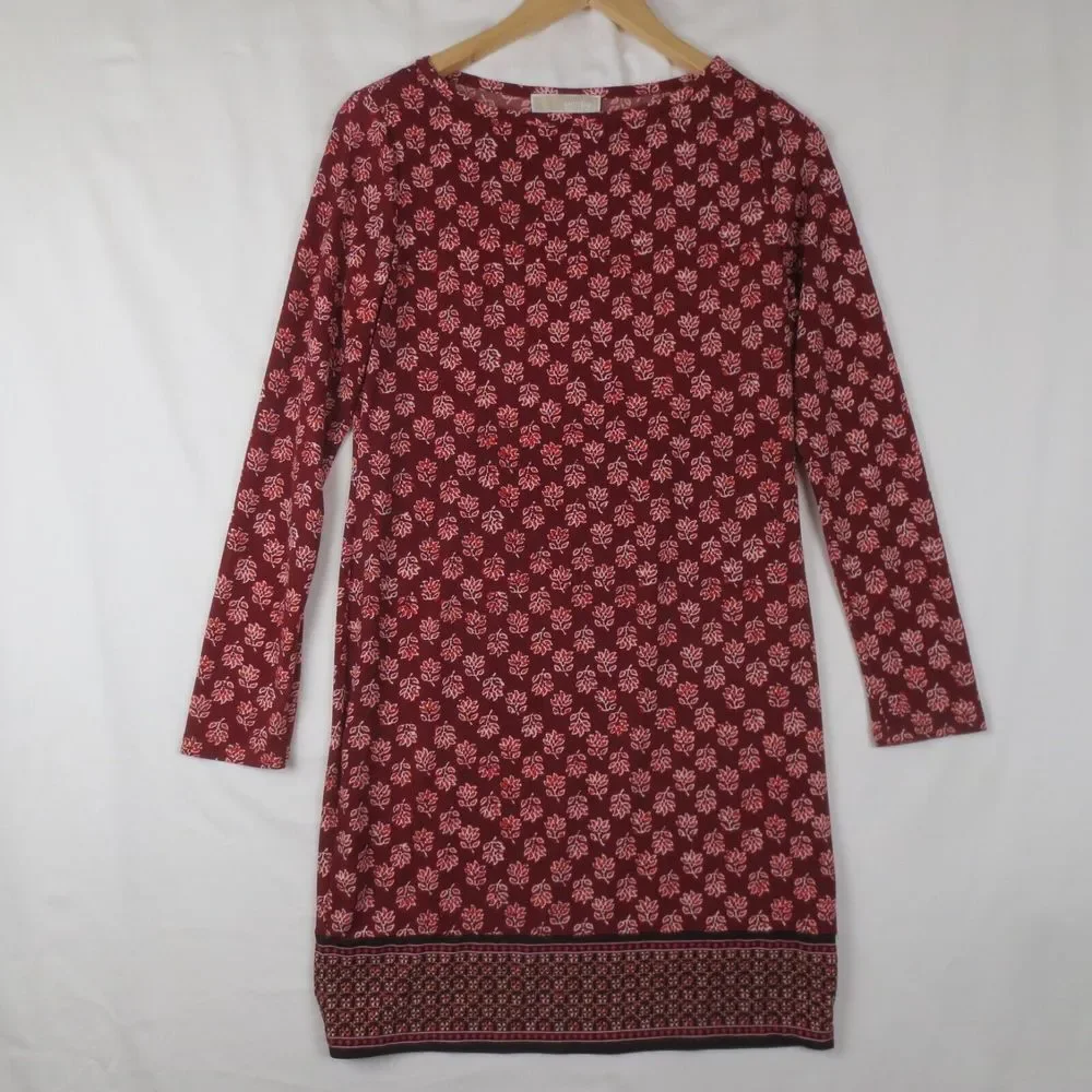 Michael Kors Dress Womens S Red Floral Long‎ Sleeve Sheath Stretch
